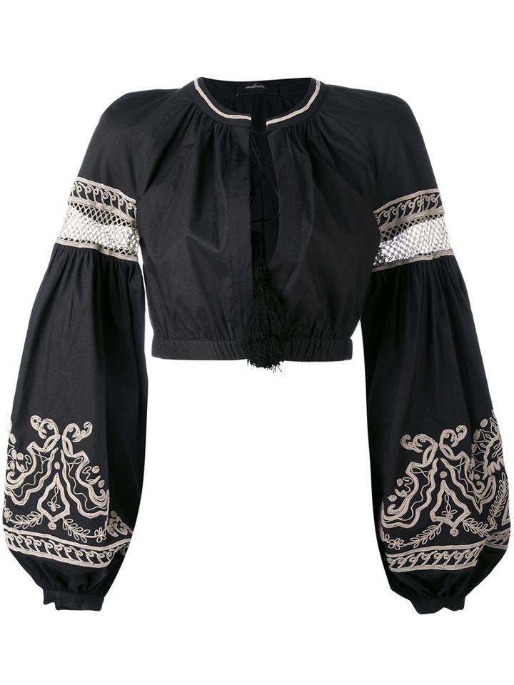 Wandering - Puff Sleeves Cropped Blouse - Women - Cotton/polyamide/polyester/viscose - 40, Black, Cotton/polyamide/polyester/viscose