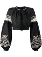 Wandering - Puff Sleeves Cropped Blouse - Women - Cotton/polyamide/polyester/viscose - 40, Black, Cotton/polyamide/polyester/viscose