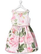 Monnalisa Rose Print Sleeveless Dress - Pink