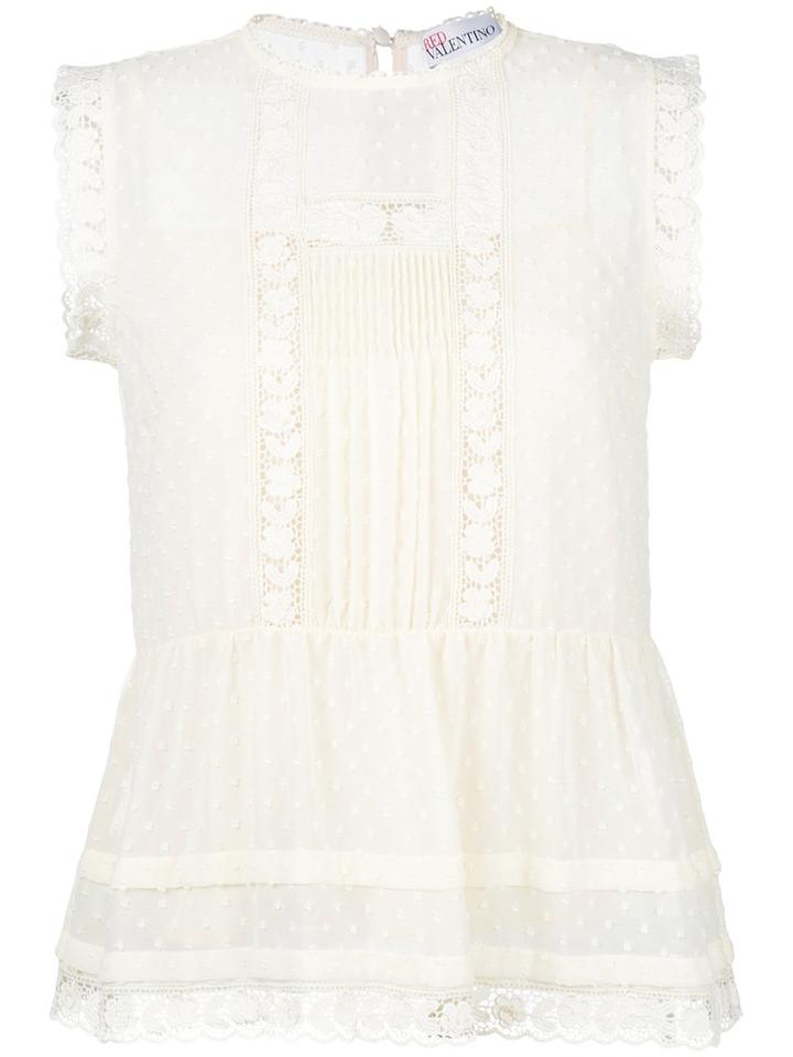 Red Valentino Soft Peplum Embroidered Top, Women's, Size: 40, Yellow/orange, Polyester/cotton/silk