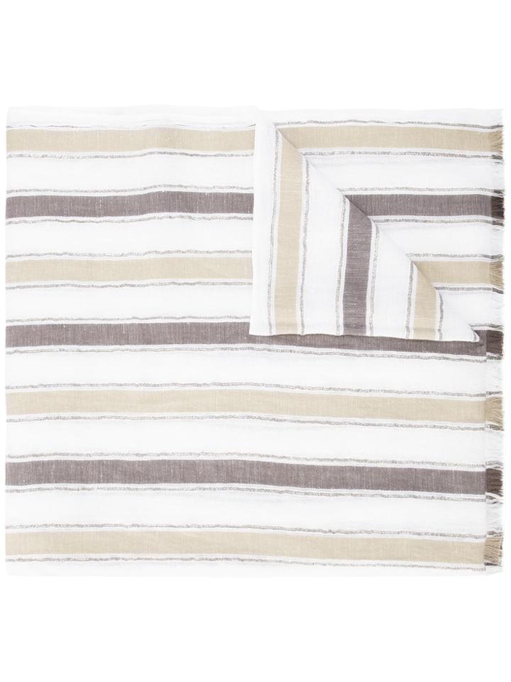 Brunello Cucinelli Striped Frayed Scarf - White