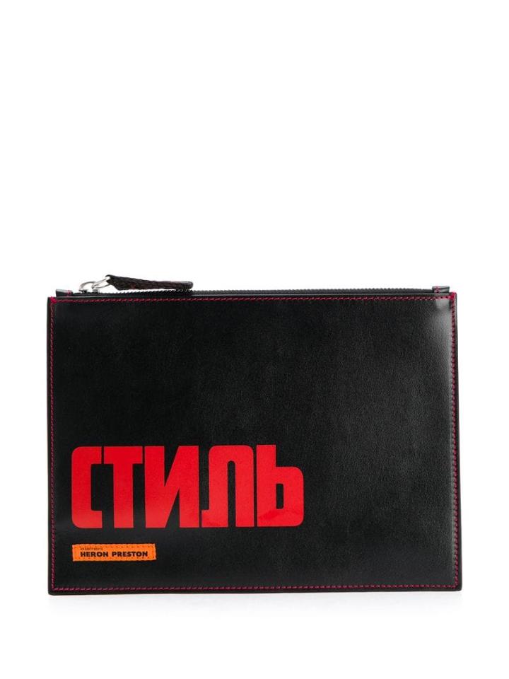 Heron Preston Top Zip Pouch Bag - Brown