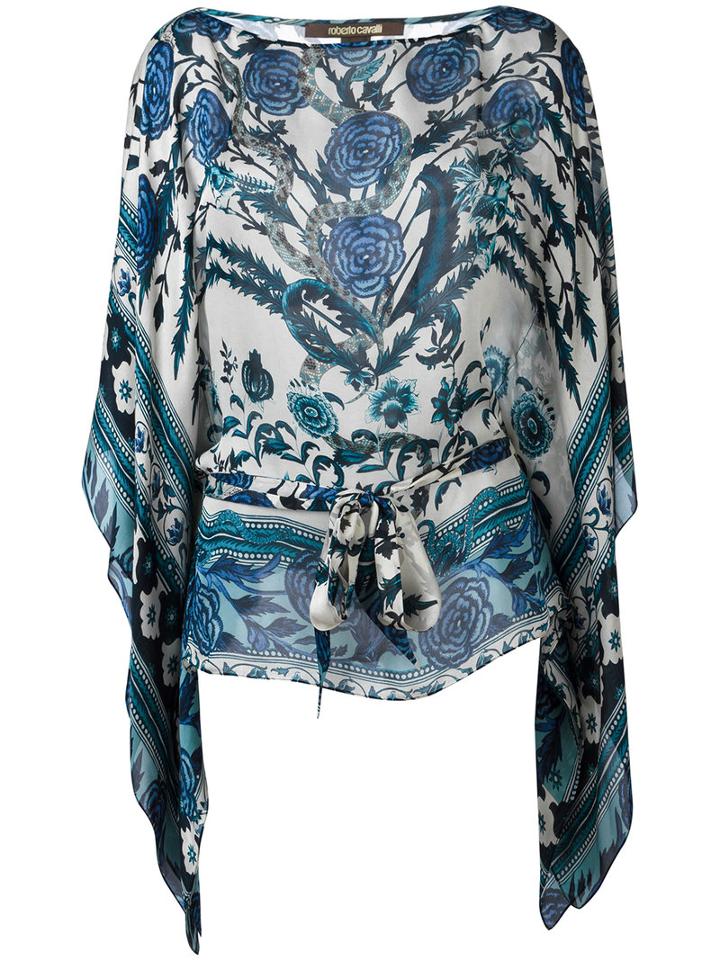 Roberto Cavalli Carnation Print Batwing Top, Women's, Size: 44, Blue, Silk