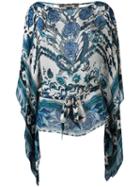 Roberto Cavalli Carnation Print Batwing Top, Women's, Size: 44, Blue, Silk