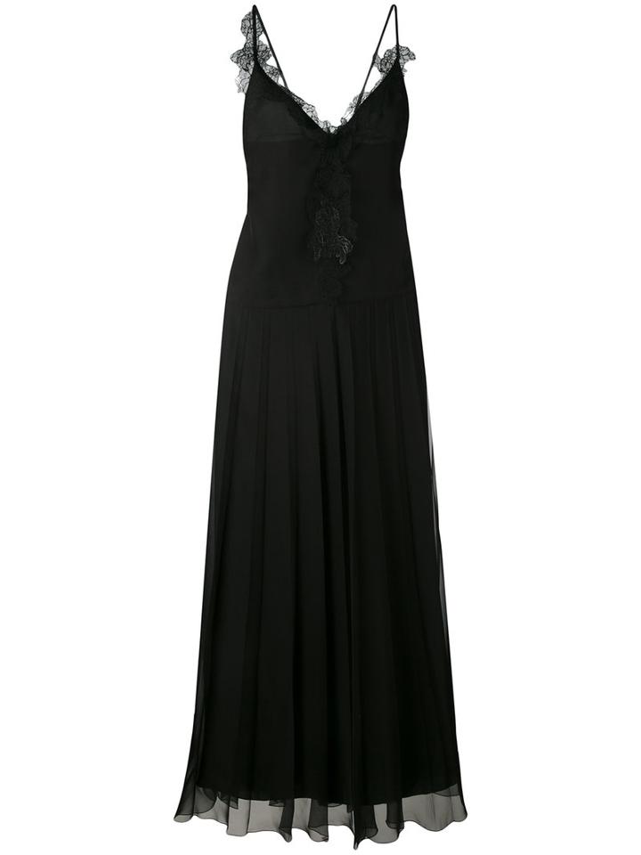 Lanvin - Lace-trimmed Chiffon Gown - Women - Silk/polyamide/polyester/viscose - 36, Black, Silk/polyamide/polyester/viscose