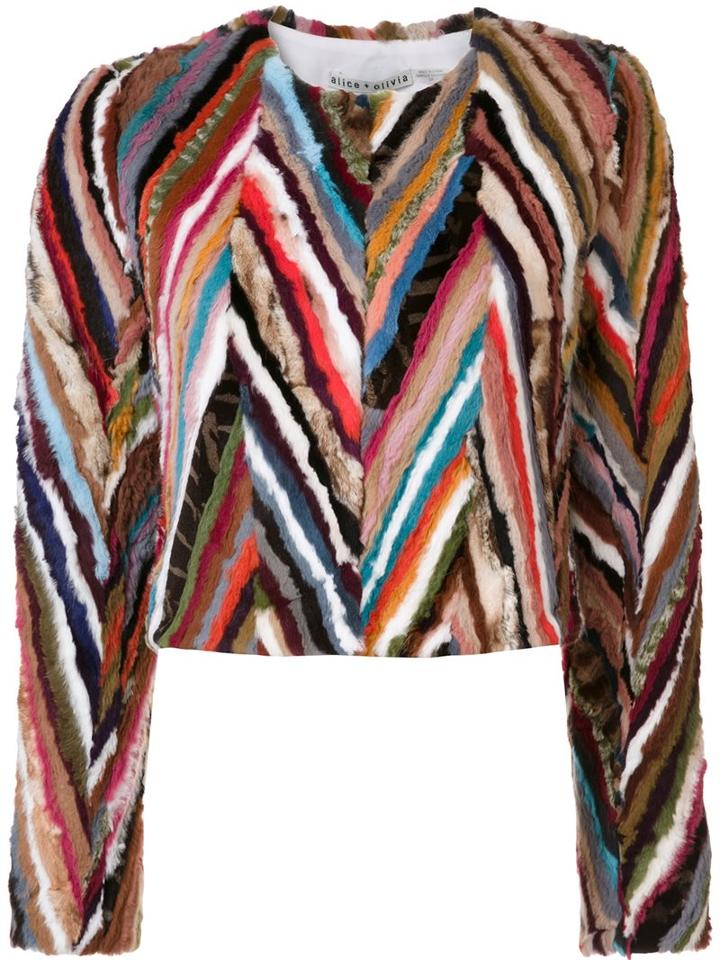 Alice+olivia Striped Cropped Jacket, Women's, Size: Medium, Polyester/spandex/elastane/rabbit Fur/mink Fur