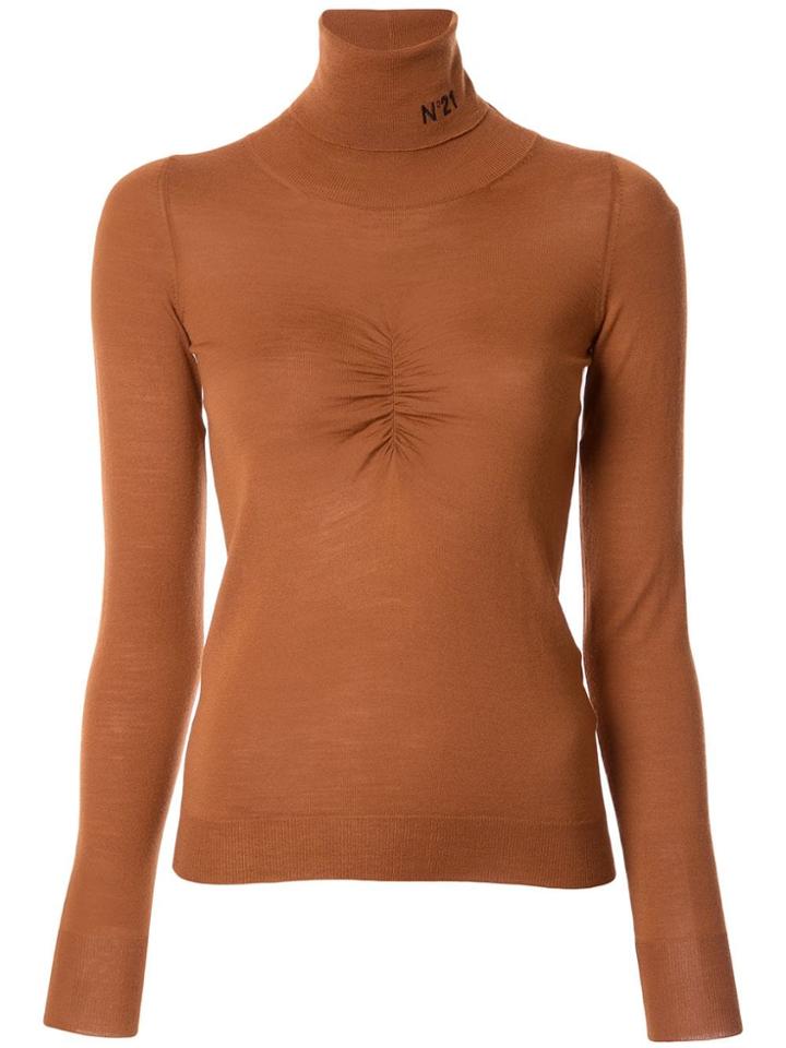 Nº21 Logo Roll Neck Jumper - Brown