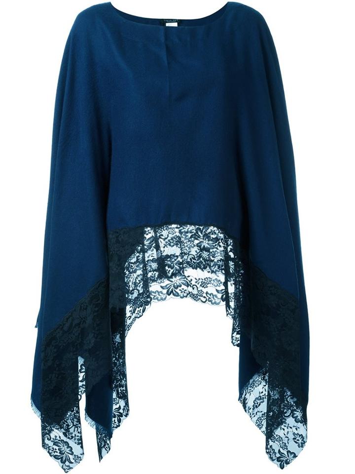 Twin-set Knitted Laced Poncho, Women's, Blue, Acrylic