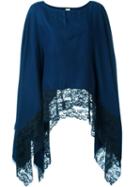 Twin-set Knitted Laced Poncho, Women's, Blue, Acrylic