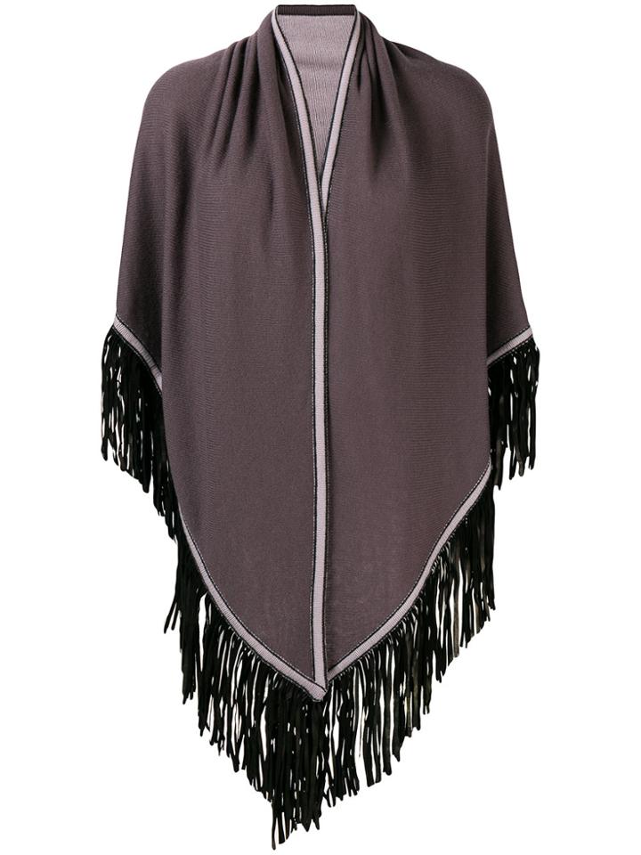 Antonia Zander Fringe Poncho Scarf - Pink & Purple