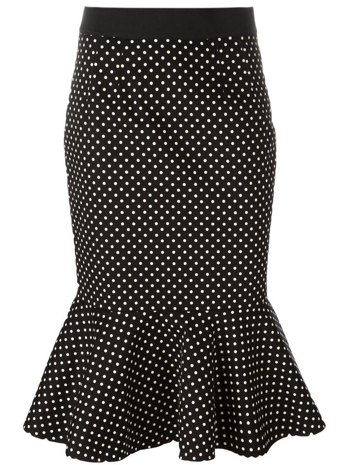 Dolce & Gabbana Polka-dot Frill Hem Pencil Skirt, Women's, Size: 42, Black, Cotton/spandex/elastane/silk/spandex/elastane