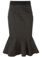 Dolce & Gabbana Polka-dot Frill Hem Pencil Skirt, Women's, Size: 42, Black, Cotton/spandex/elastane/silk/spandex/elastane