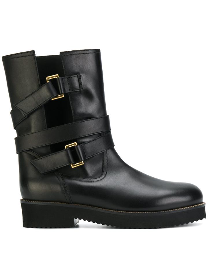 L'autre Chose Cut Out Detail Biker Boots - Black
