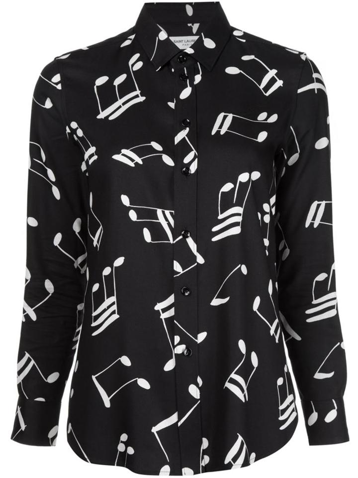 Saint Laurent Music Note Printed Shirt, Women's, Size: 36, Black, Silk