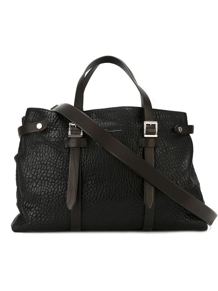Santoni Logo Plaque Holdall Bag, Black, Leather
