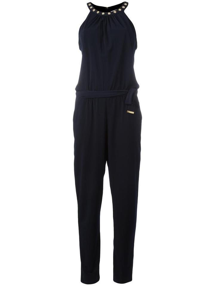 Michael Kors Studded Collar Jumpsuit, Women's, Size: Xs, Blue, Polyester/spandex/elastane