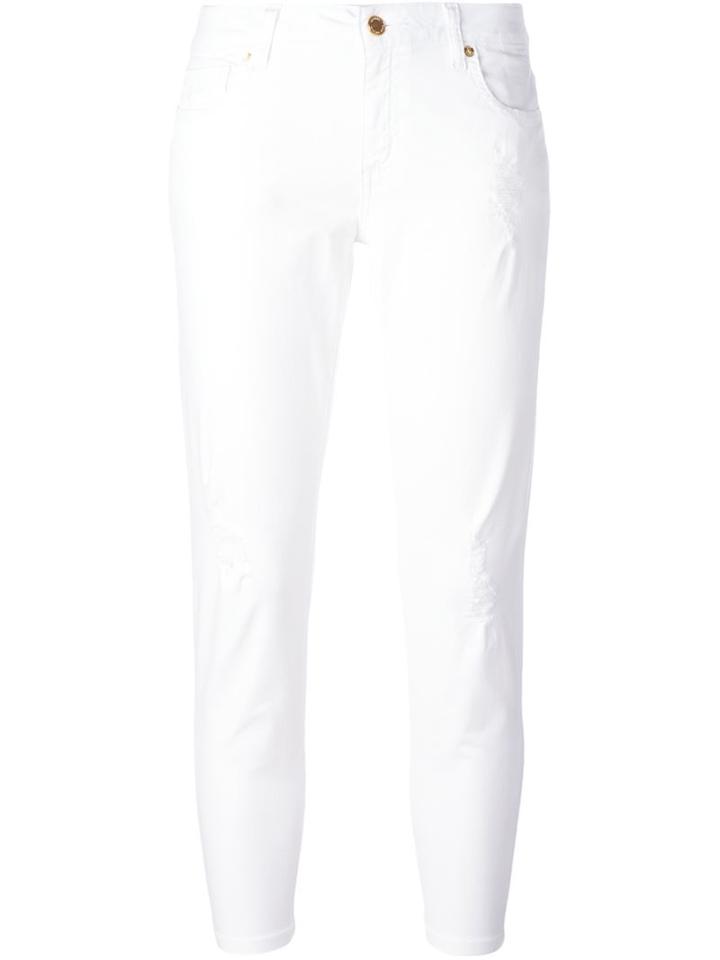 Michael Michael Kors Distressed Slim Fit Cropped Jeans, Women's, Size: 10, White, Cotton/spandex/elastane
