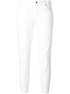 Michael Michael Kors Distressed Slim Fit Cropped Jeans, Women's, Size: 10, White, Cotton/spandex/elastane