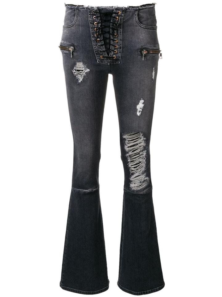 Unravel Project Ripped Flared Jeans - Grey
