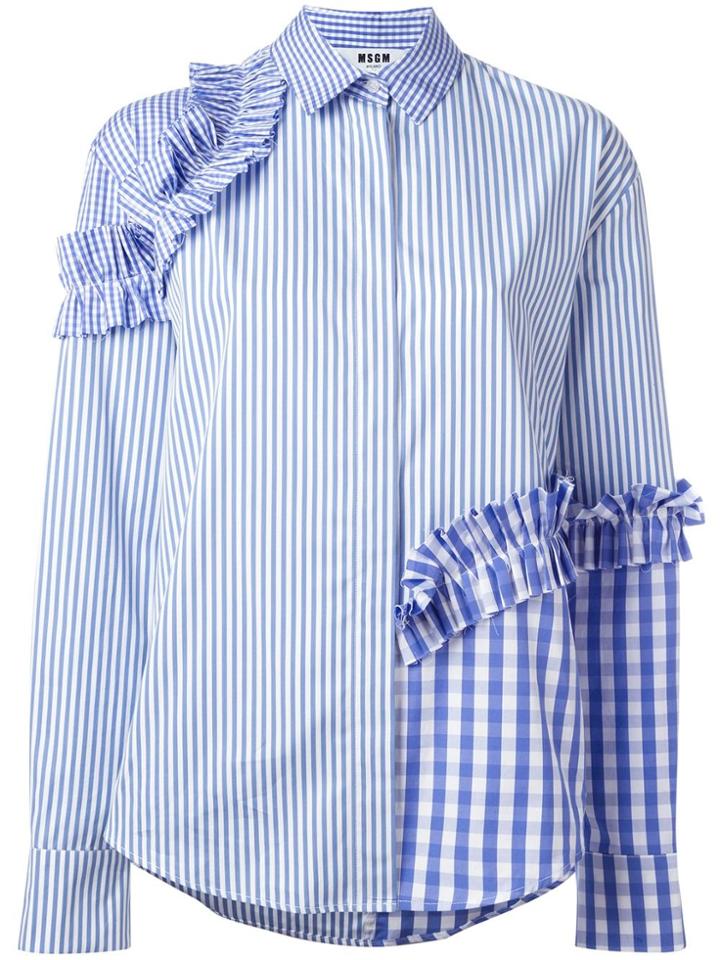 Msgm Patchwork Ruffle Shirt - Blue