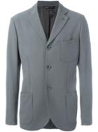 Giorgio Armani Patched Pockets Notched Lapels Blazer, Men's, Size: 54, Grey, Polyester/spandex/elastane/wool