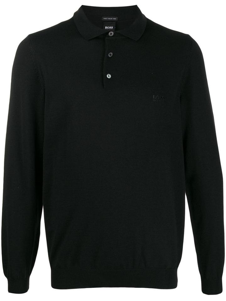 Boss Hugo Boss Long Sleeve Knit Polo Top - Black