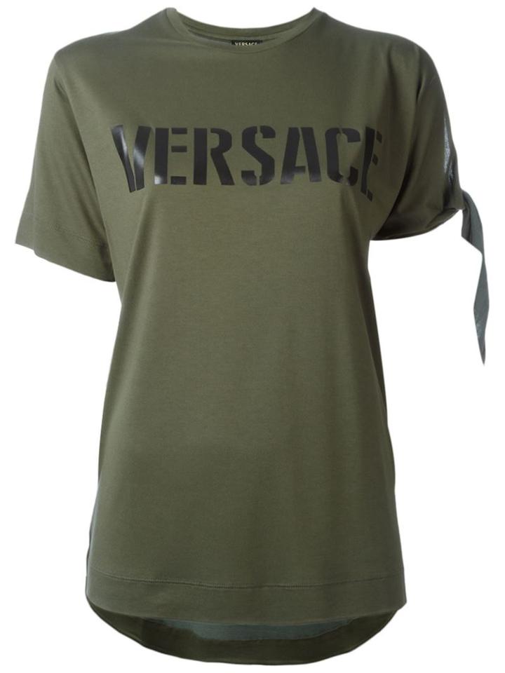 Versace Logo Print T-shirt, Women's, Size: 40, Green, Viscose/silk
