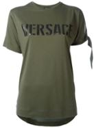 Versace Logo Print T-shirt, Women's, Size: 40, Green, Viscose/silk