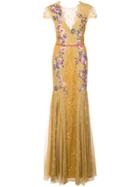 Marchesa Notte Floral Embroidered Gown - Yellow