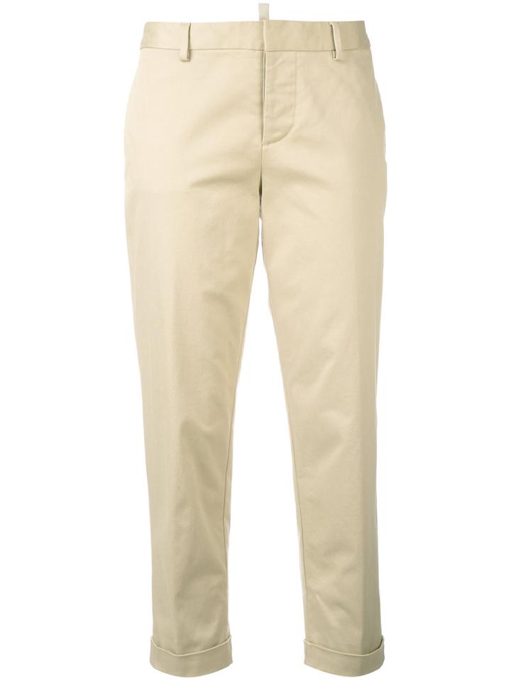 Dsquared2 - Cropped Trousers - Women - Cotton/spandex/elastane - 40, Women's, Nude/neutrals, Cotton/spandex/elastane