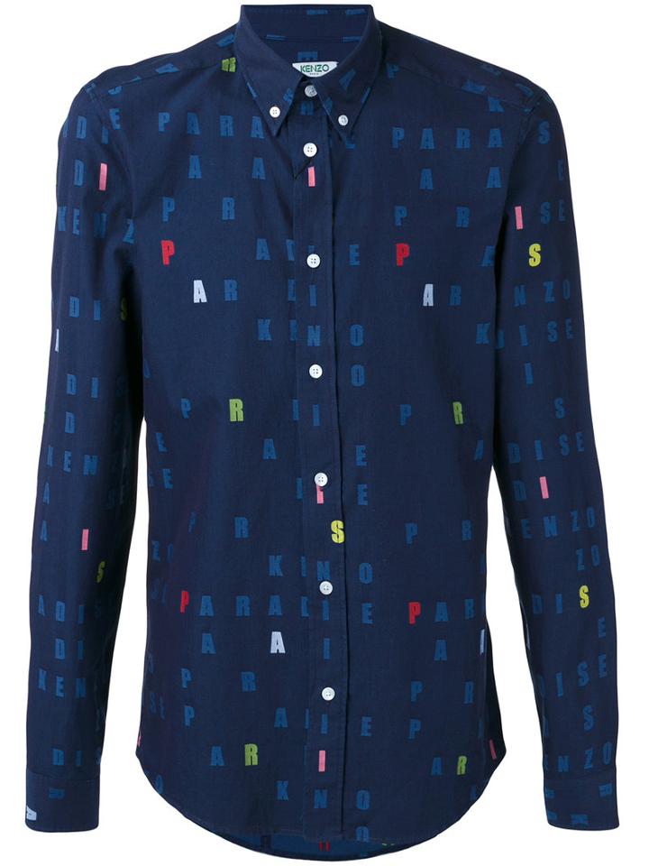 Kenzo - Letter Print Shirt - Men - Cotton - 43, Blue, Cotton