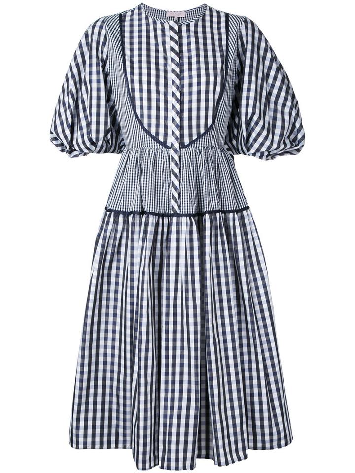 Dice Kayek Gingham Puff Sleeve Dress, Women's, Size: 38, Black, Silk/polyester