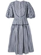 Dice Kayek Gingham Puff Sleeve Dress, Women's, Size: 38, Black, Silk/polyester