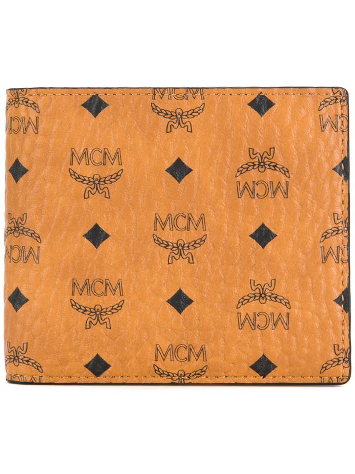 Mcm Logo Print Billfold Wallet - Brown