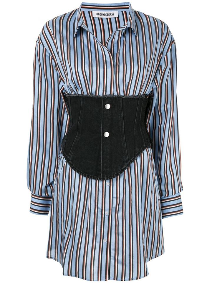 Ground Zero Corset Detail Striped Shirt - Blue