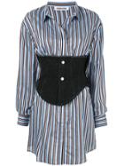 Ground Zero Corset Detail Striped Shirt - Blue
