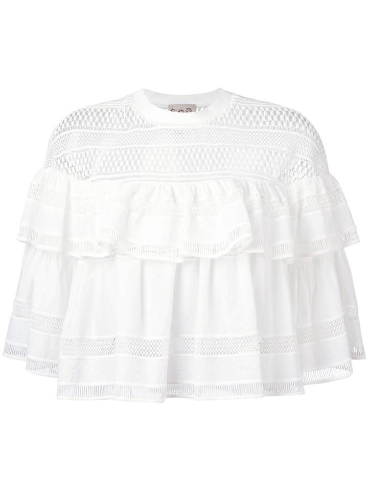 Sea Lace Trim Pleated Blouse, Women's, Size: 4, White, Cotton