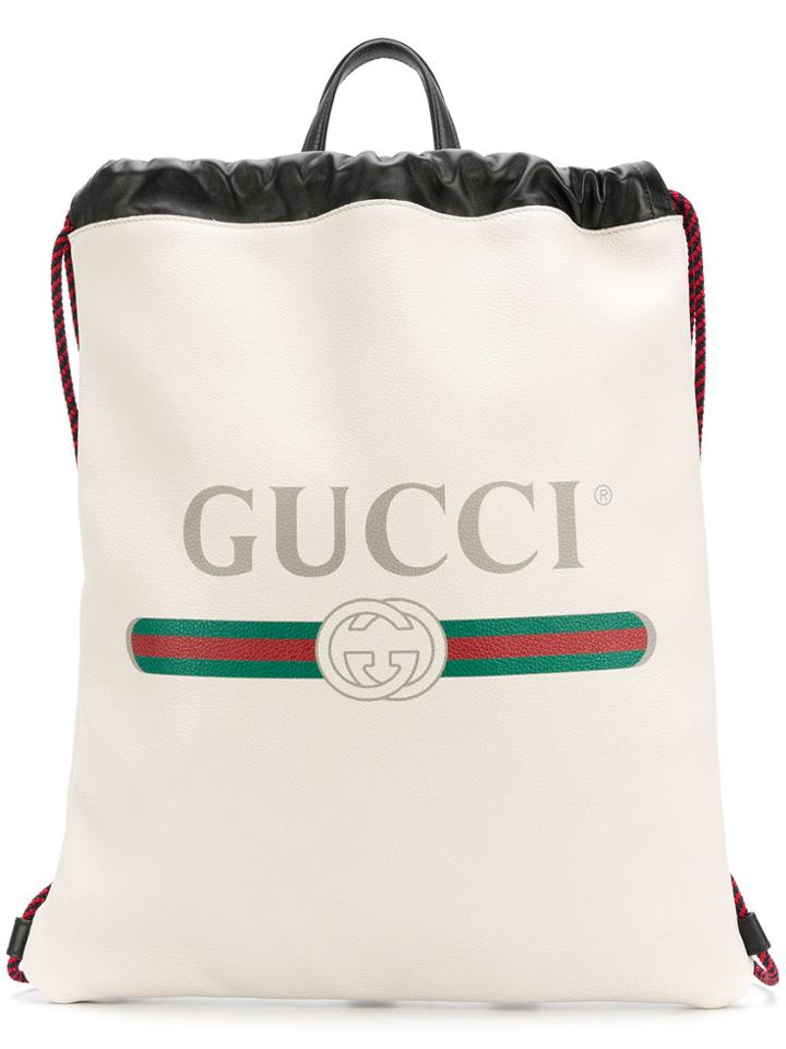 Gucci Logo Drawstring Backpack - White