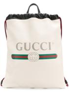 Gucci Logo Drawstring Backpack - White