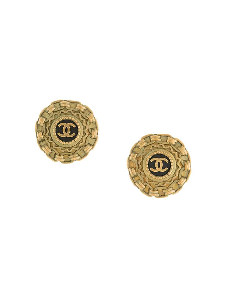 Chanel Vintage Round Edge Chain Earrings - Metallic
