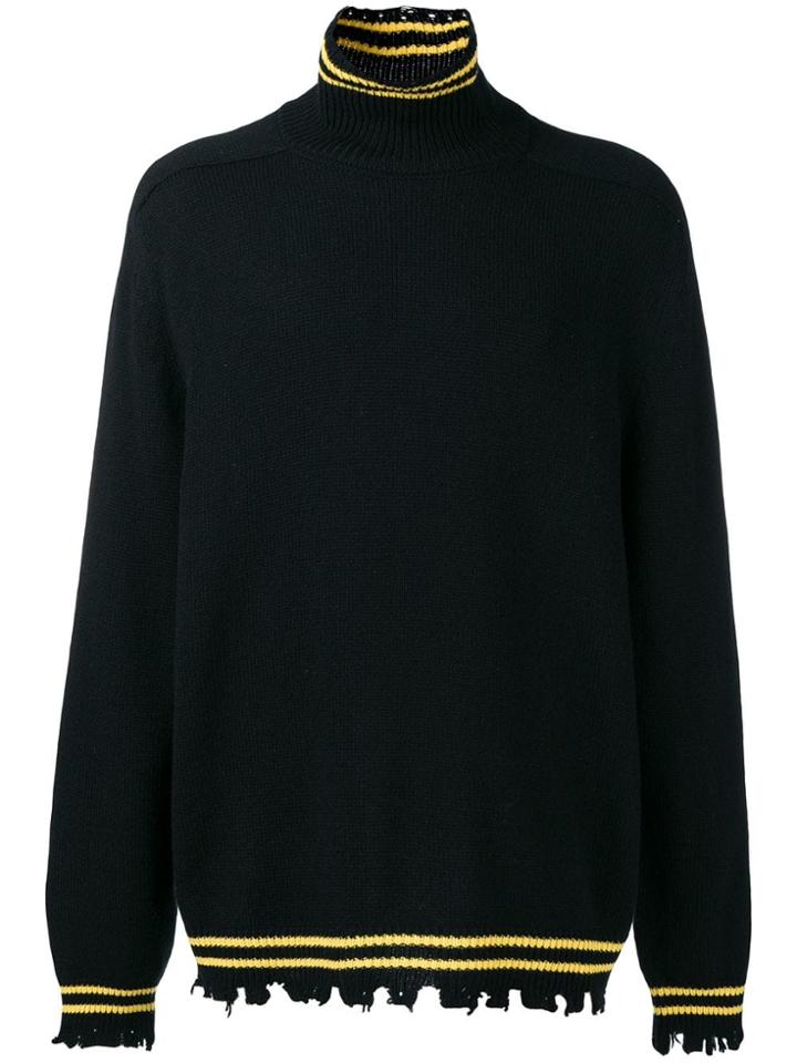 Riccardo Comi Distressed Roll Neck Jumper - Black