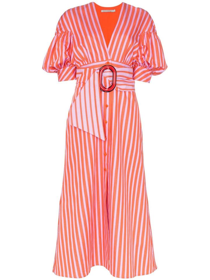 Silvia Tcherassi Wembley Puff-sleeve Striped Dress - Pink