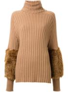 Muveil Roll Neck Ribbed Sweater, Women's, Size: 38, Brown, Cotton/acrylic/wool