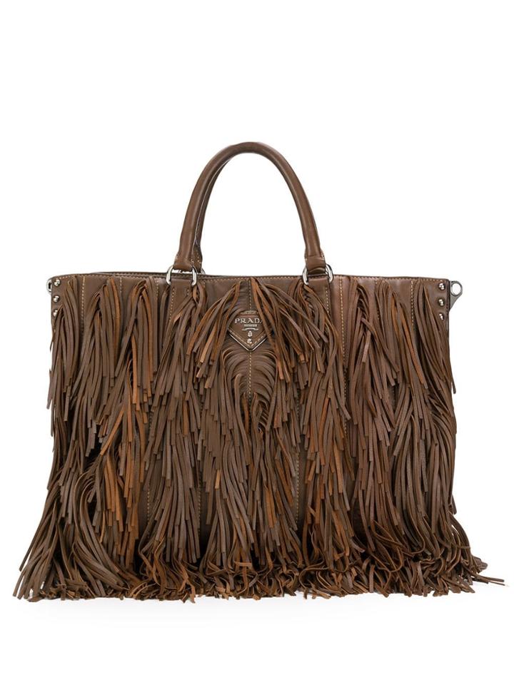 Prada Vintage 2000's Fringed Tote Bag - Brown