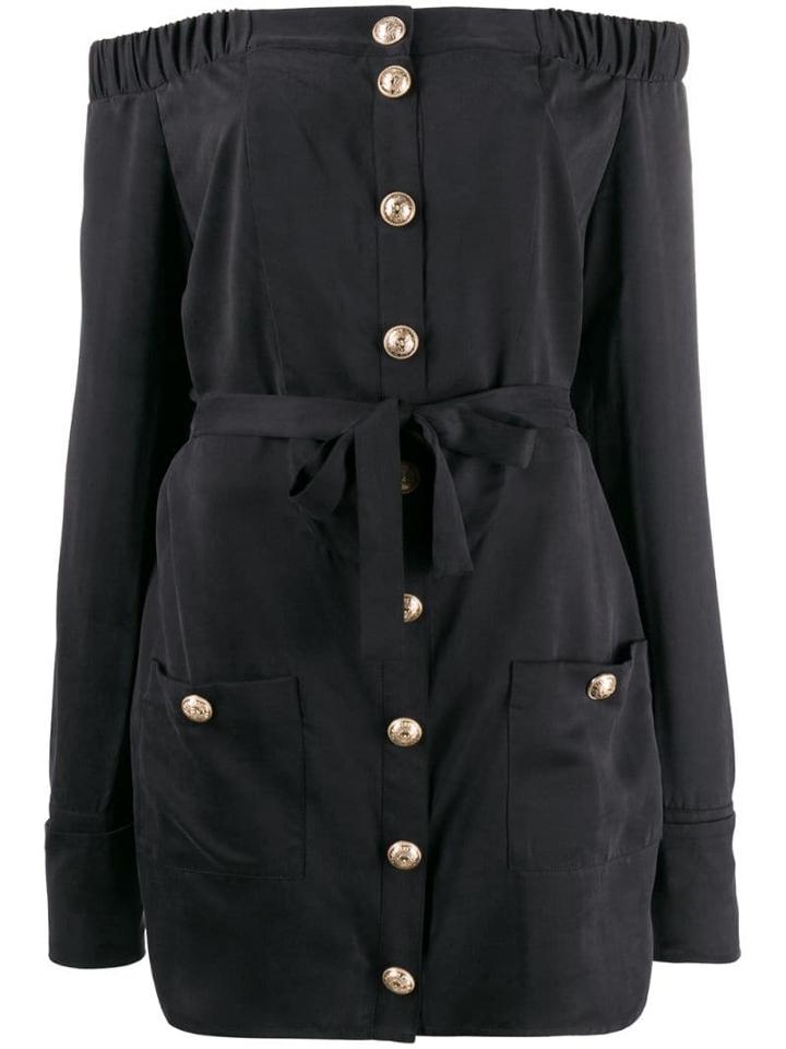 Balmain Off-the-shoulder Tie-waist Mini Dress - Black