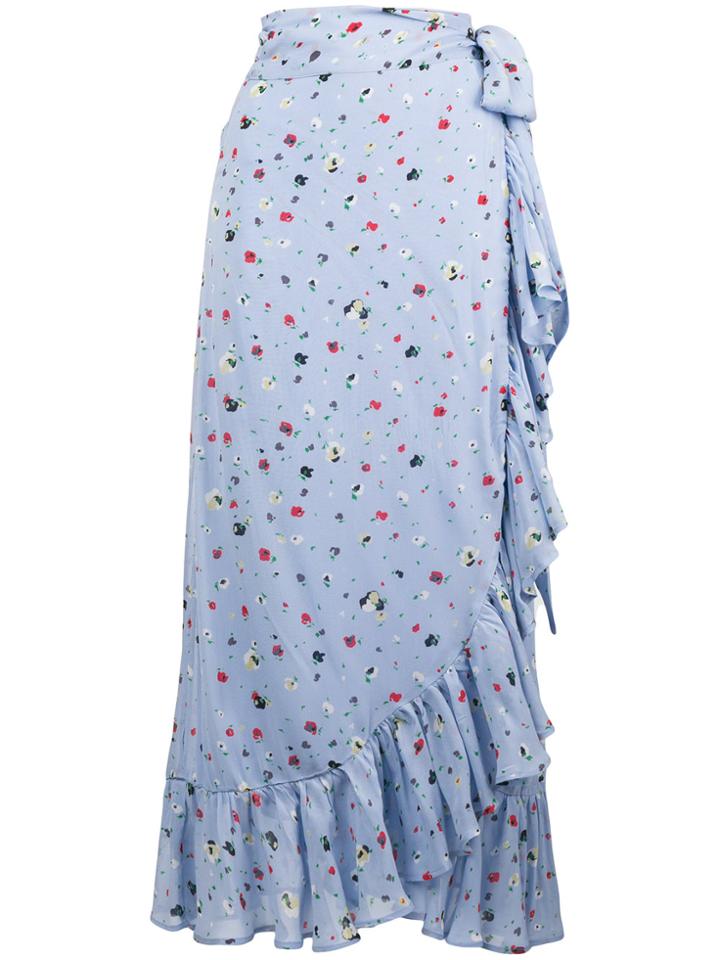 Ganni Floral Ruffle Wrap Skirt - Blue