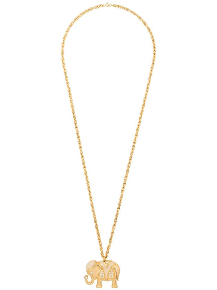 Kenneth Jay Lane 1990s Elephant Pendant Necklace - Gold