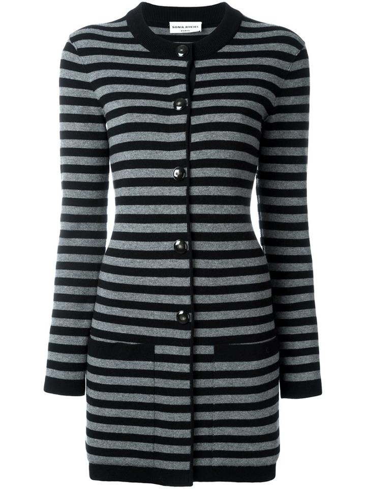 Sonia Rykiel Striped Long Cardigan, Women's, Size: Large, Black, Cashmere/virgin Wool
