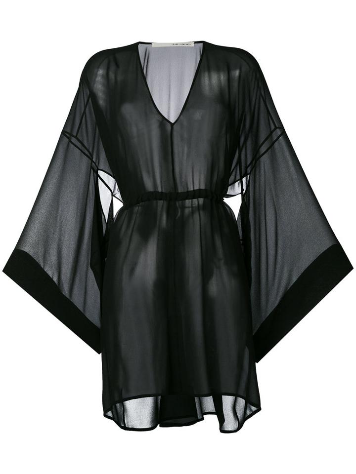 Isabel Benenato Flared Sleeves Sheer Dress, Women's, Size: 44, Black, Silk