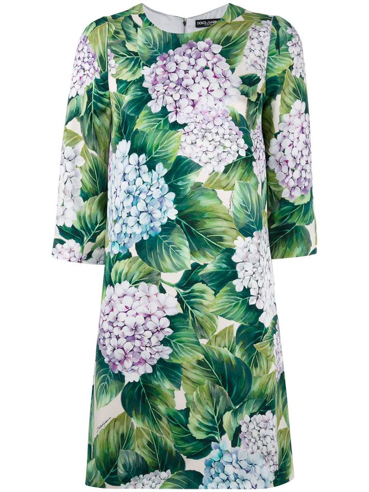 Dolce & Gabbana - Hydrangea Print Shift Dress - Women - Silk/spandex/elastane - 44, Green, Silk/spandex/elastane